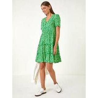 Roman Roman Green Floral Print Short Tea Dress