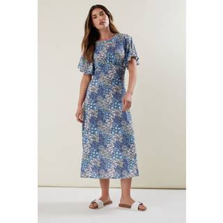 Lts Tall Blue Ditsy Floral Flutter Sleeve Tea Dress 12 Lts | Tall Women's Midaxi Dresses
