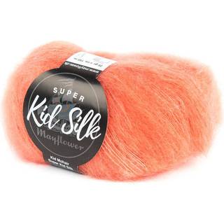 Mayflower Super Kid Silk 14 Mørk fersken Indhold: 76% mohair, 24% silke Vægt/Længde: 25 g = ca. 195 m Anbefalede pinde: 4.5-5 mm Strikkefasthed: 10 x 10 cm = 22 m x 27 p Vask:Håndvask/ Tåler ikke tørretumbling.