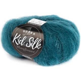 Mayflower Super Kid Silk 26 Petroleum Indhold: 76% mohair, 24% silke Vægt/Længde: 25 g = ca. 195 m Anbefalede pinde: 4.5-5 mm Strikkefasthed: 10 x 10 cm = 22 m x 27 p Vask:Håndvask/ Tåler ikke tørretumbling.