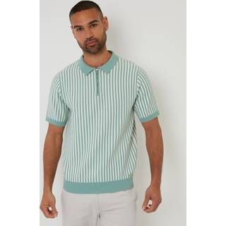 Threadbare stribet tekstureret kvart lynlås strikket poloskjorterXX-Large