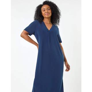 Roman Roman Blue Petite V-Neck Stretch Midi Dress
