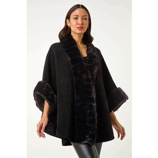 Roman Roman Black Faux Fur Trim Knitted Poncho
