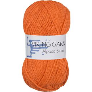 Viking Alpaca Storm 549 Græskar Indhold: 40% Superfin alpaca, 40% Merino uld, 20% Nylon Vægt/længde: 50 g = ca. 133 meter Anbefalede pinde: 4.00 mm Strikkefasthed: 10 x 10 cm = 22 m Vask: Ekstra skånsom maskinvak, max 30°C / Tørres fladt.