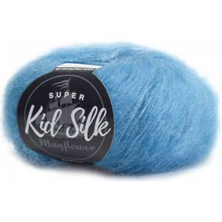 Mayflower Super Kid Silk 111 Blå skygge Indhold: 76% mohair, 24% silke Vægt/Længde: 25 g = ca. 195 m Anbefalede pinde: 4.5-5 mm Strikkefasthed: 10 x 10 cm = 22 m x 27 p Vask:Håndvask/ Tåler ikke tørretumbling.