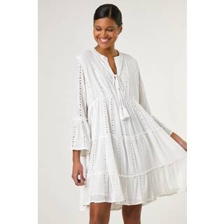Roman Roman White Shimmer Tie Detail Smock Dress