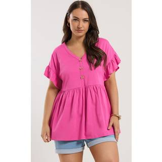 Yours Curve Peplum-top med flæseærmer og knapper 100% bomuld50