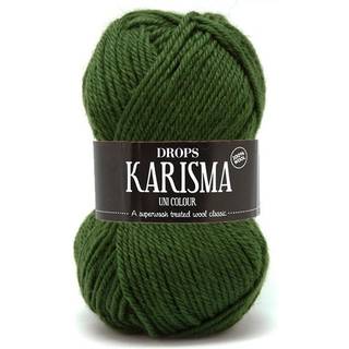 DROPS Karisma 47 Skovgrøn (Uni Colour) Indhold: 100% Uld Garngruppe: B (20 - 22 masker) / 8 ply / DK / worsted Vægt/længde: 50 gram = ca. 100 meter Anbefalede pinde: 4 mm Strikkefasthed: 10 x 10 cm = 21 m x 28 p Finvask med forsigtig centrifugering på 40ºC / Brug aldrig skyllemiddel / Tørres fladt.