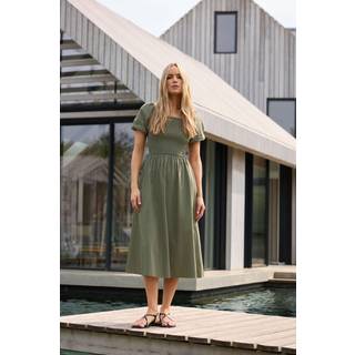 Lts Tall Khaki Green Shirred Puff Sleeve Midi Dress 18 Lts | Tall Women's Midi Dresses