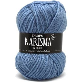 DROPS Karisma 30 Lys jeansblå (Uni Colour) Indhold: 100% Uld Garngruppe: B (20 - 22 masker) / 8 ply / DK / worsted Vægt/længde: 50 gram = ca. 100 meter Anbefalede pinde: 4 mm Strikkefasthed: 10 x 10 cm = 21 m x 28 p Finvask med forsigtig centrifugering på 40ºC / Brug aldrig skyllemiddel / Tørres fladt.