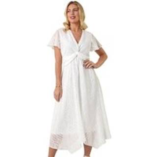 Roman Roman White Petite Front Twist Jacquard Dress