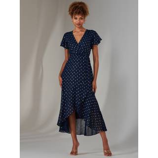 Jolie Moi Jolie Moi Blue Metallic Spot Textured Chiffon Maxi Dress - EU 40 (UK 12)