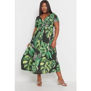 Yours Curve Yours Curve Black Leaf Print Woven Wrap Maxi Dress