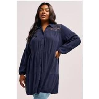 Yours Curve Yours Curve Blue Crochet Insert Boho Shirt