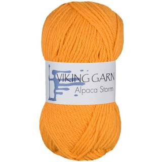 Viking Alpaca Storm 544 Majsgul Indhold: 40% Superfin alpaca, 40% Merino uld, 20% Nylon Vægt/længde: 50 g = ca. 133 meter Anbefalede pinde: 4.00 mm Strikkefasthed: 10 x 10 cm = 22 m Vask: Ekstra skånsom maskinvak, max 30°C / Tørres fladt.