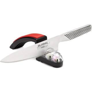 Global G-220BR Starterset 2-teilig mit Kochmesser G-2 & minoSharp Schleifer 220BR - Rot,Schwarz,Silber