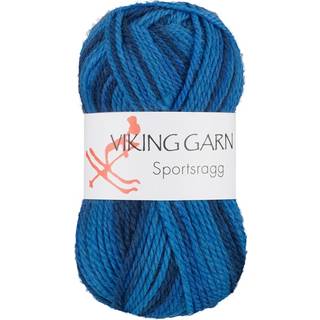 Viking Sportsragg 583 Multi-blå nuancer Indhold: 60% Uld, 20% akryl, 20% nylon Vægt/længde: 50 gram = ca. 100 meter Anbefalede pinde: 3.50 mm Strikkefasthed: 10 cm = 23 m Vask: Uldvask / Max 30°C / Tørres fladt.