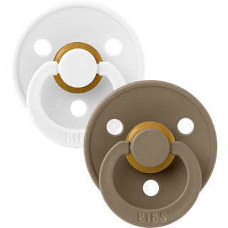 BIBS Rund Colour Sut - 2-Pak - Str. 1 - Naturgummi - White/Dark Oak