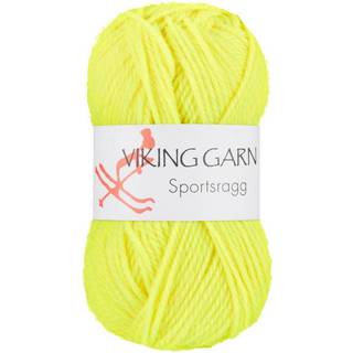 Viking Sportsragg 549 Neongul Indhold: 60% Uld, 20% akryl, 20% nylon Vægt/længde: 50 gram = ca. 100 meter Anbefalede pinde: 3.50 mm Strikkefasthed: 10 cm = 23 m Vask: Uldvask / Max 30°C / Tørres fladt.