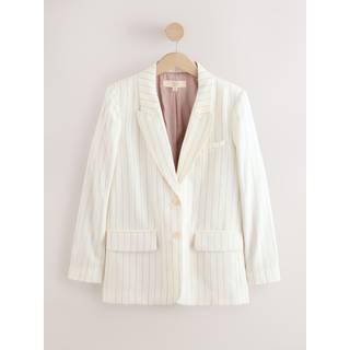 Next Black & White Striped Single Breasted Blazer with Linen