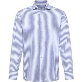 MODERN FIT Linen Shirt in dark blue striped