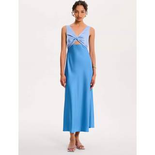 Omnes Omnes Blue Maggy Colour Block Front Twist Back Bow Midi Dress