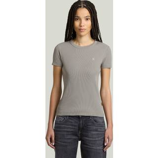 Rib Cap Sleeve T-Shirt - Grey - Women