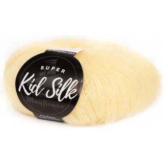 Mayflower Super Kid Silk 78 Sart gul Indhold: 76% mohair, 24% silke Vægt/Længde: 25 g = ca. 195 m Anbefalede pinde: 4.5-5 mm Strikkefasthed: 10 x 10 cm = 22 m x 27 p Vask:Håndvask/ Tåler ikke tørretumbling.