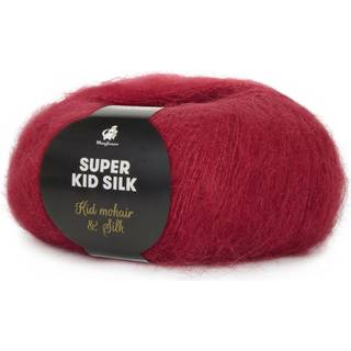 Mayflower Super Kid Silk 121 Rio rød Indhold: 76% mohair, 24% silke Vægt/Længde: 25 g = ca. 195 m Anbefalede pinde: 4.5-5 mm Strikkefasthed: 10 x 10 cm = 22 m x 27 p Vask:Håndvask/ Tåler ikke tørretumbling.