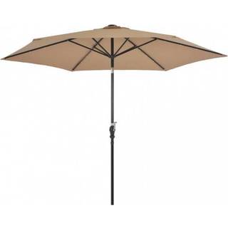 udendørs parasol med LED-lys og stålstang 300 cm gråbrun