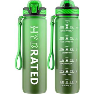 Qlur vandflaske med halm 32oz motiverende vandflasker med tidsmark?r til at drikke Tritan BPA gratis 1L sportsvandflaske med b?restrop l?kage til