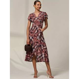 Jolie Moi Jolie Moi Brown Petite Mesh Short Sleeve Wrap Midaxi Dress - 14 P