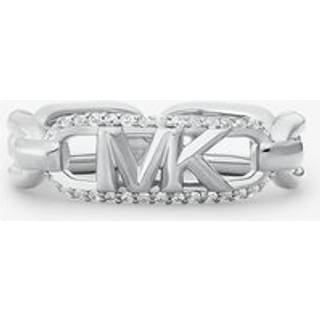 MK Precious Metal-Plated Sterling Silver Pavé Empire Logo Ring - Silver - Michael Kors - EU 55