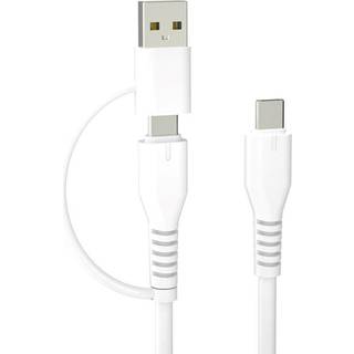 Forever 2-i-1 USB-C-kabel 1,5 m 3 A med USB-A-stik – Hvid