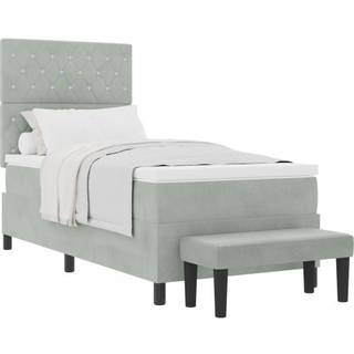 Box Spring Seng Med Madras Lysegrå 100 X 200 Cm Fløjl