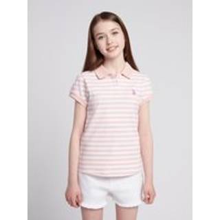 U. S. Polo Assn U. S. Polo Assn. Pink Girls Cap Sleeve Stripe Polo Shirt - 170-176cm (15-16 Years)