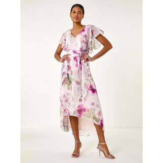 Roman Roman Pink Floral Print Wrap Midi Dress