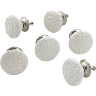 DRITZ HOME 47026A Keramisk præget blomsterknap hvid (6-delt)