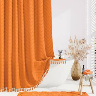 Dynamene Boho Farmhouse Bruser Gardin Orange Fabric Tufted Chevron Striped Tekstured Tassel Broes Gardiner Til badeværelse Labby Chic Watertaf Cl