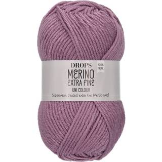 DROPS Merino EXTRA Fine 36 Ametyst (Uni Colour) Indhold: 100% extra fine Merino uld Garngruppe: B (20 - 22 masker) / 8 ply / DK / worsted Vægt/længde: 50 gram = ca. 105 meter Anbefalede pinde: 4 mm Strikkefasthed: 10 x 10 cm = 21 m x 28 p Maskinvask, Finvask 40ºC / Brug aldrig skyllemiddel / Tørres fladt.