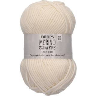 DROPS Merino EXTRA Fine 01 Natur (Uni Colour) Indhold: 100% extra fine Merino uld Garngruppe: B (20 - 22 masker) / 8 ply / DK / worsted Vægt/længde: 50 gram = ca. 105 meter Anbefalede pinde: 4 mm Strikkefasthed: 10 x 10 cm = 21 m x 28 p Maskinvask, Finvask 40ºC / Brug aldrig skyllemiddel / Tørres fladt.