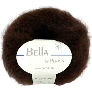 Permin Bella 79 Brun Indhold: 75% kid mohair, 20% uld, 5% polyamid Vægt/længde: 50 g = ca. 145 meter Anbefalede pinde: 6.00 mm Strikkefasthed: 10 x 10 cm = 14 m x 22 p Vask: Håndvask, max 30ºC.