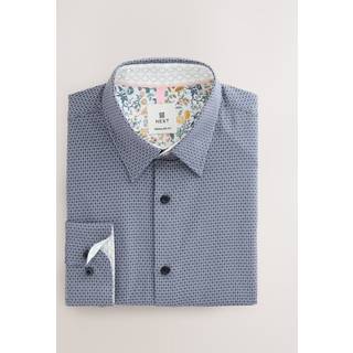 Next Navy Regular Fit Long Sleeve SIngle Cuff Cotton Rich Trimmed Textured Shirt
