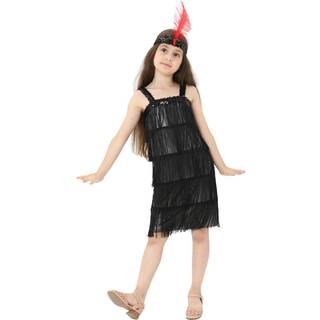 Leadtex Girls 20s flapper kjoler kostume kjole b?rnefest festkjoler med fjer hovedb?nd st?rrelse xl12-14 sort