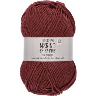 DROPS Merino EXTRA Fine 48 Bordeaux (Uni Colour) Indhold: 100% extra fine Merino uld Garngruppe: B (20 - 22 masker) / 8 ply / DK / worsted Vægt/længde: 50 gram = ca. 105 meter Anbefalede pinde: 4 mm Strikkefasthed: 10 x 10 cm = 21 m x 28 p Maskinvask, Finvask 40ºC / Brug aldrig skyllemiddel / Tørres fladt.