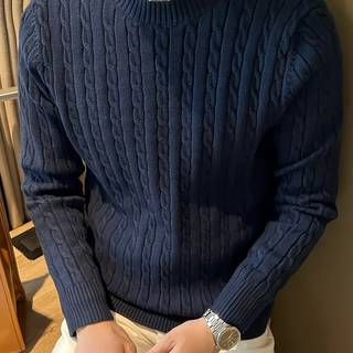 TEMU Men's Casual Crew Neck Sweater - Soft Stretchy Pullover With Twist Detail, Long Sleeve, Solid Color, Regular Fit For Fall/winter, Casual Wear Sweater, Knit