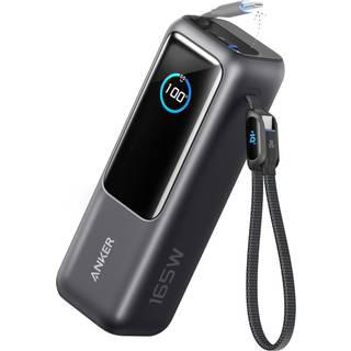 Anker Power Bank 25K 165W Built-in USB-C Cable Powerbank - Sort - 25000 mAh