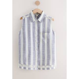 Next Blue/White Stripe Sleeveless Shirt With Linen