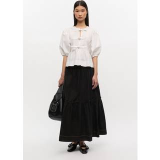 Ganni Smocked tiered cotton maxi skirt - black - S