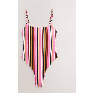 Next Pink/Navy Textured Stripe Tummy Control High Leg Scoop Swimsuit